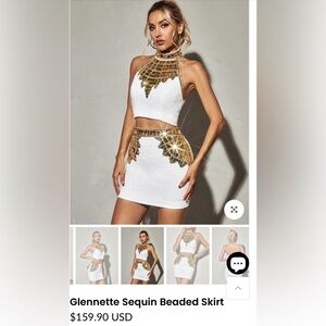 Elegant White and Gold Sequin Beaded Dress